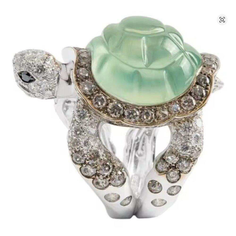 Womens Turtle Tortoise Green Gemstone Rhinestone Cocktail Ring Size: 9 NEW